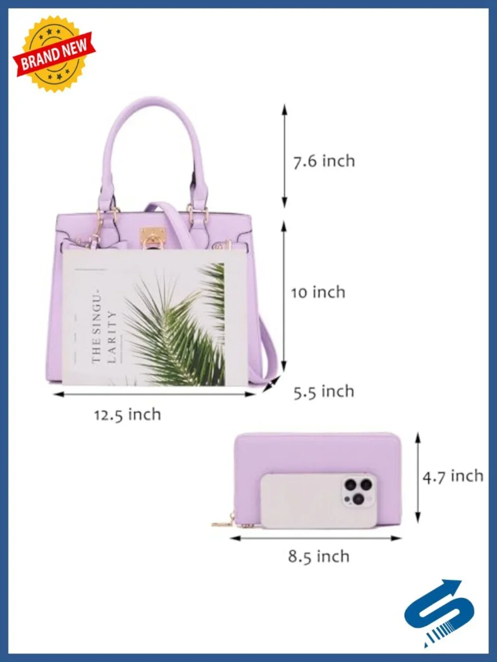 Vegan Leather Satchel Tote Handbag Set With Clutch Wallet 2PCS